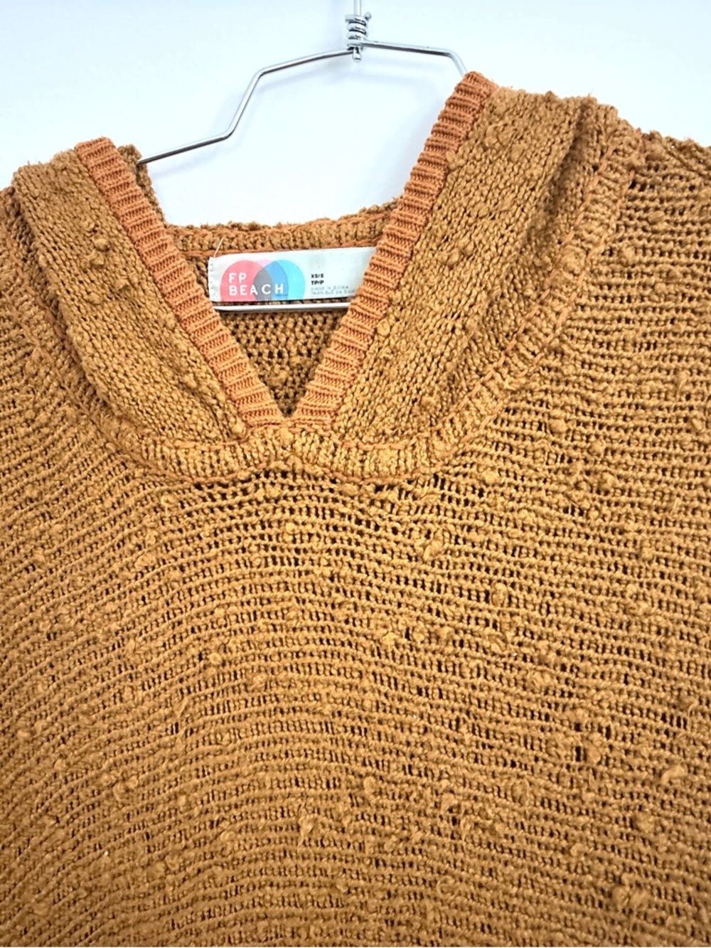 EUC Free People Chunky Knit Hooded Beach Easy Breezy Rust Poncho Sweater XS/S - Picture 5 of 11